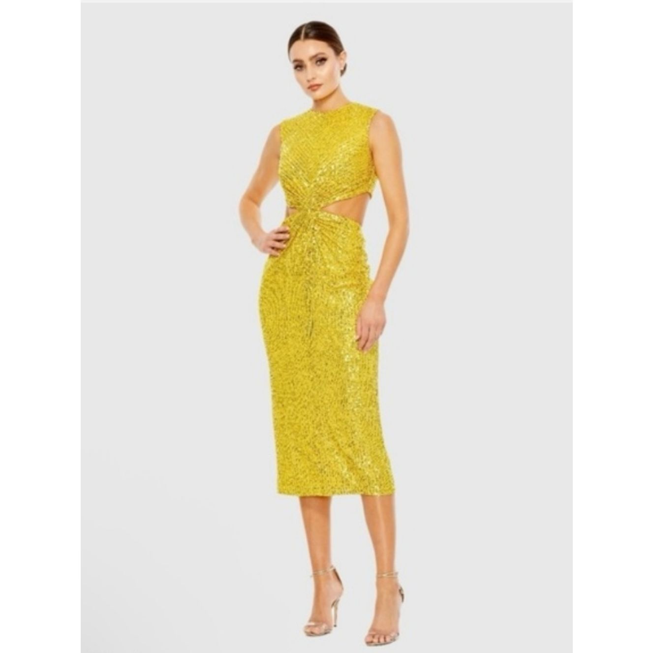 Ieena For Mac Duggal Yellow Sequin Cutout Gown Sz 8 Nwt